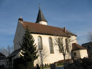 Blick nach Norden zur Umkircher Kirche mit dem Storchenpaar am 29.12.2006