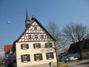 Blick nach Osten zum Rathaus mit dem Storchenpaar am 2.4.2007