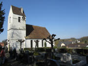 Blick nach Norden ber den Friedhof zur ev. Kirche in Buggingen am 26.3.2011