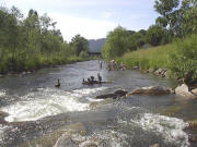 Dreisam bei Ebnet mit Steinm�nnle, Juni 2003, Blick nach Westen