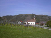 Blick nach Norden zur Kirche von Alt-Vogtsburg und dem Hochberg (438 m) am 16.4.2004
