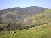 Blick vom Abzweig Stadel-Ehrsberg-Waldmatt nach Nordosten zu Vorderstadel und hoch zu Schneckenkopf und Gescheidkopf (rechts)