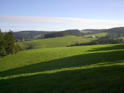 Blick von der Ohmenkapelle nach Norden zu Fallerhof am Zwerisberg (links) und Glastr�gerhof (rechts) am 10.8.2005 morgens