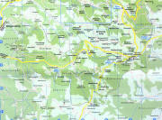 Spirzen - das auf der Gemarkung von St.M�rgen liegende Gebiet zwischen Thurner und Wagensteig ist dunkel hervorgehoben  und durch eine gestrichelte Linie begrenzt. Zwischen Spirzjockelhof im Osten und Rechenhansenhof und Danielhof im Westen. 