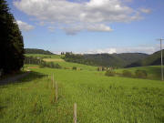 Blick vom Zwerisberg �ber Kussenhof rechts, Rufenthomashof (Dach) und Steinh�usle links nach St. M�rgen
