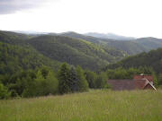 Blick zwischen Eduardshhe und Berglusthaus nach Sden bers Mhlintal zum Belchen am 11.6.2005 abends