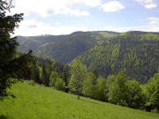 Blick vom Häusleberg nach Südosten übers Zastlertal zu Feldberg, Tote Mann und Stollenbach (von links) am 25.5.2005