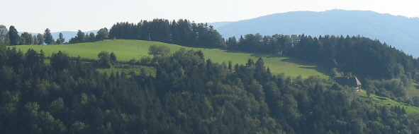 Tele-Blick vom T�rlehof St.Peter-Rohr nach S�den �bers Glottertal zu Lindleh�h und Lindlehof (rechts) am 23.8.2006