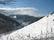 Blick nach Süden auf Obereschbach am 11.2.2006: Scherlehof vorne, Fußhof und Fußhäusle (oben links)