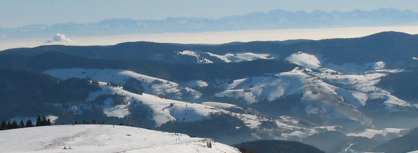 Blick vom Belchen nach Osten über Wiesental und Fröhnd zu den Alpen am 11.1.2006 