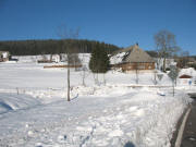Blick nach Westen zum Neubauernhof am 4.1.2006 - Rotkreuzweg oben am Waldrand