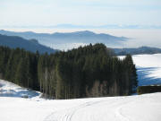 Blick vom Thurner nach Westen �ber den Ro�kopf und Rhein-Nebel zu den Vogesen am 9.1.2006