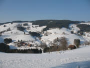 Blick vom Zwerisberg nach Norden �bers Dischenh�usle zu Dischenhof (links), Kapfenhof (rechts) und Kapfenmatis (rechts oben) am 18.3.2006