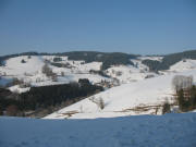 Blick vom Zwerisberg nach Norden zu Gerngrosshof (unten), Kapfenmathishof (oben rechts) und Bishof (oben links) am 18.3.2006
