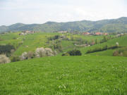 Blick vom Jockelehof nach Nordosten �ber Z�hringerhof (unten) und Ignazhof auf Horben am 3.5.2006
