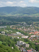 Blick vom Schlossbergturm am 19.5.2006 nach Osten übers SC-Stadion 