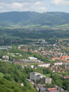 Blick vom Schlossbergturm am 19.5.2006 nach Osten �bers SC-Stadion 