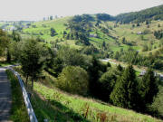 Blick nach Nordwesten �ber den Rainweg zur Strasse nach Oberried hoch Fallerh�usle, Schniederlihof und Gegendrum (von rechts) am 9.9.2006