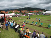 Blick nach Nordosten in Stegen-Unterbirken am 3.9.2006: Eschbachtal (rot) gegen Bahlhorn bei Kassel