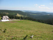 Blick nach Norden über die Baldenweger Hütte zum Rinken am 6.8..2007