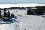 Blick vom Aussichtsturm nach S�den �ber den "Sonnenweg" und Attlisberg zu den Alpen am 21.12.2007