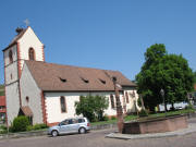 Blick nach Nordwesten zur B�tzinger Kirche mit Storch am 6.5.2007
