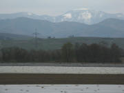 Blick ber die Spargelfelder bei Mengen und den Batzenberg zum Belchen am 17.4.2008