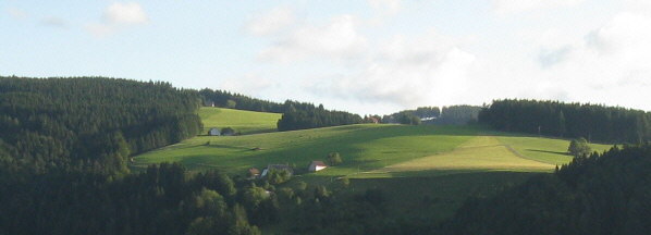 Blick vom T�nnlehof nach S�den �ber den Spirzen zum Freyel mit Simonshof (vorne) am 25.8.2008