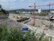 Blick �ber die Kraftwerkbaustelle am 14.8.2008 nach Westen
