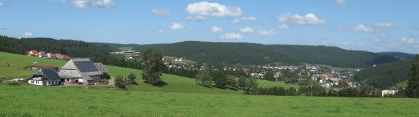 Blick von der Neueckh�he nach Nordosten �ber den Staatsberghof auf Furtwangen am 13.8.2008
