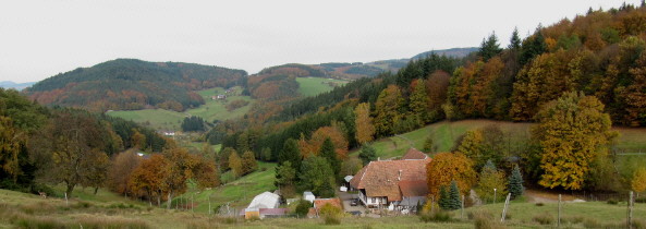 Blick von Freiamt-Raubühl nach Norden über den Pfingstberghof ins Schuttertal am 28.10.209 - Schweighausen rechts
