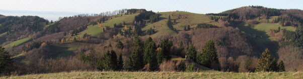 Blick vom Helmiseck nach Westen �bers M�nstertal zum Sonnhaldeberg am 19.11.2009 - rechts Gigenigut