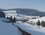 Blick nach Westen ins Bruckbach zu Dominikhof (rechts) und Rutscherhof (oben) am 24.1.2010 - oben rechts hoch zum Thurner