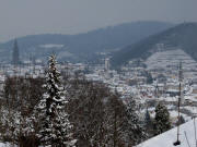 Blick nach Norden vom Lorettoberg zu M�nster, Schwabentor und Schlo�berg am 12.2.2010 bei Schneetreiben