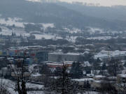 Blick am 12.2.2010 vom Spemannplatz am Lorettoberg nach S�dwesten �ber Vauban bei Schneetreiben
