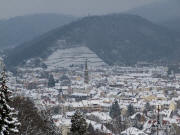 Blick nach Norden vom Lorettoberg am 12.2.2010 über die Wiehre zum Schlossberg bei Schneetreiben