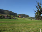 Blick nach Westen zu Nazihof, Birklehof und Schwendemannhof (von links)  am 12.10.2010