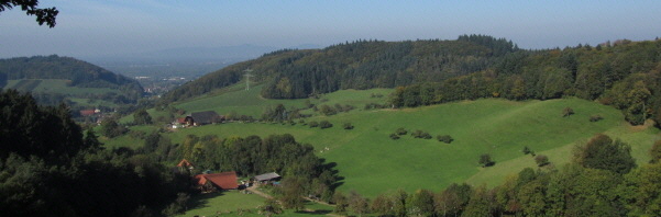 Wildtalereck am 11.10.2010: Blick nach Westen ins Wildtal zu Weilerhof (vorne) und Leimenstollenhof 