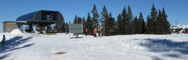 Blick nach Norden zur Bergstation der Rothausbahn am 6.2.2011 - rechts der Feldbergturm