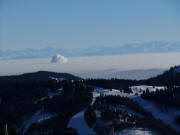 Feldberggipfel am 1.2.2011: Blick nach Südosten über Grafenmatt und Kernkraftwerk Leibstadt/CH zu den Alpen