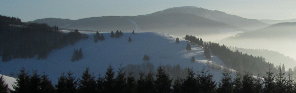 Schauinsland am 2.2.2011: Tele-Blick nach S�den �ber den Sittener Berg bis zum Belchen - Nebel zieht hoch vom M�nstertal