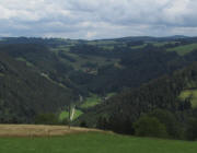 Blick vom Freyel nach Osten am 24.7.2011 zur obere Spirzenstrasse: Fallerhof unten rechts), Fallerh�usle (links) und Hogenhof (Mitte) - oben Schweigh�fe